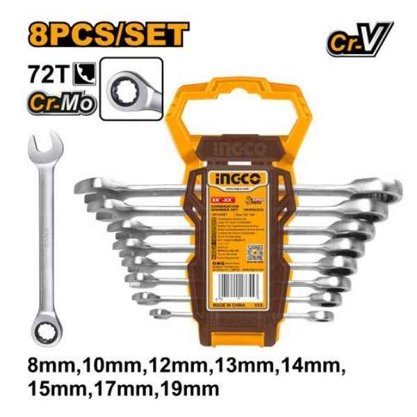 INGCO 8 Pcs Ratchet Spanner Set - HKSPAR1082