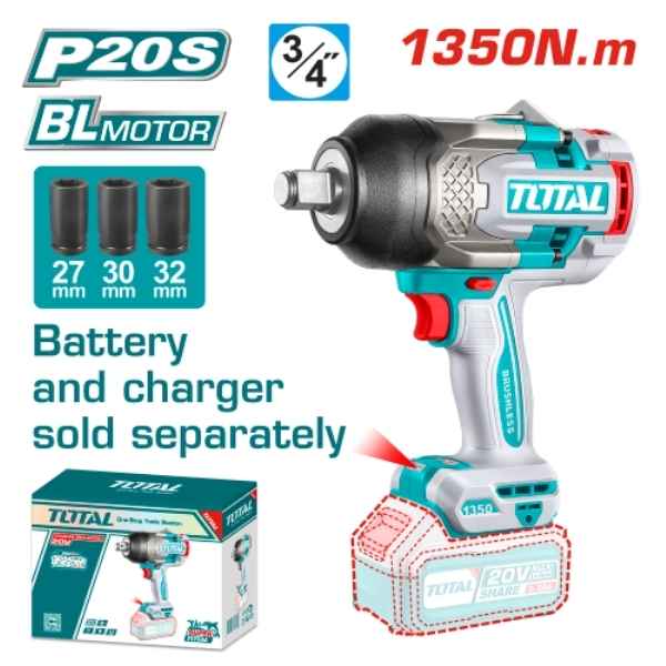 TOTAL 3/4" Cordless Impact Wrench - TIWLI201351
