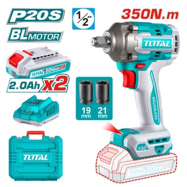 TOTAL 1/2" Cordless Impact Wrench - TIWLI2035