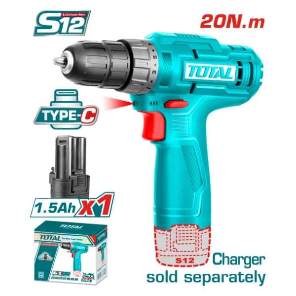 TOTAL 20Nm Lithium-Ion Cordless Drill - TDLI12428