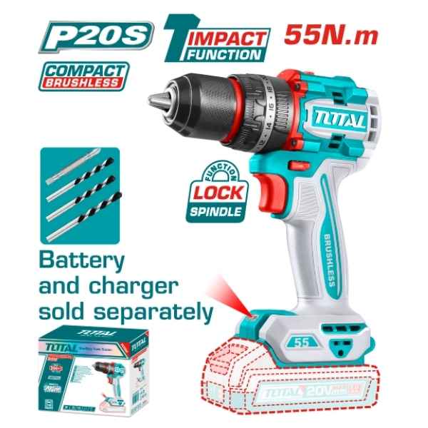 TOTAL 55Nm Compact Brushless Cordless Impact Drill - TIDLI205581