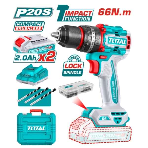 TOTAL 66Nm Compact Brushless Cordless Impact Drill - TIDLI20668