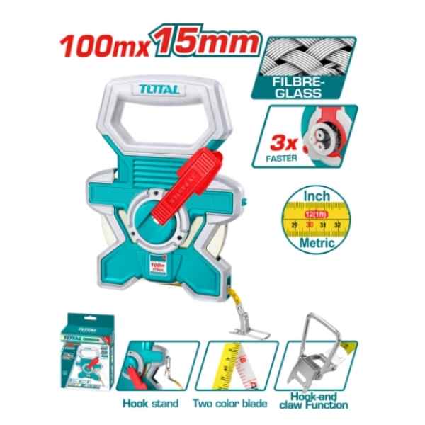 TOTAL 100M Fiberglass Measuring Tape - TMTF181006