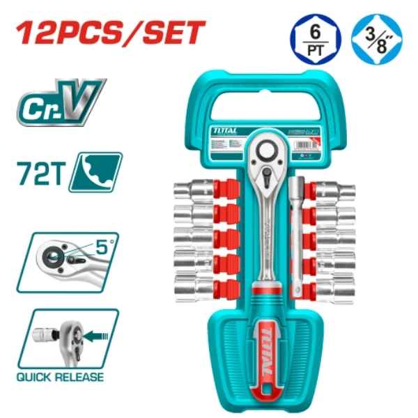 TOTAL 12Pcs 3/8″ socket set - THT381121