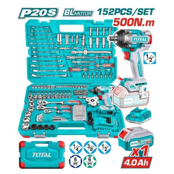 TOTAL 152 Pcs Cordless Impact Wrench Tools Set - THKTHP31522
