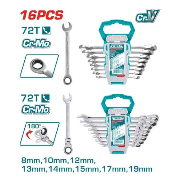 TOTAL 16 Pcs Ratchet Spanner Set - THT103RK166
