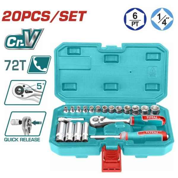 TOTAL 20 Pcs 1/4″ Socket Set - THT141201