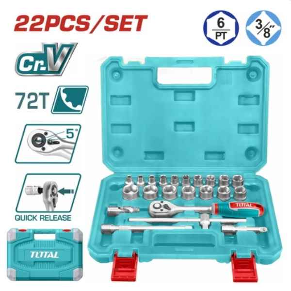 TOTAL 22 Pcs 3/8″ Socket Set - THT381221