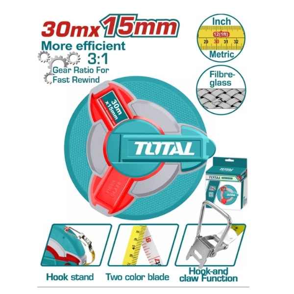 TOTAL 30M Fiber Glass Measuring Tape - TMTF18306