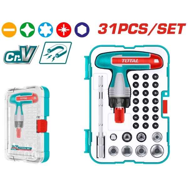 TOTAL 31 Pcs T-Handle Wrench Screwdriver Set - TACSD30316