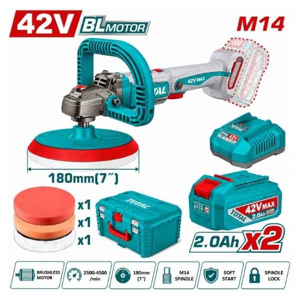 TOTAL  7” Lithium-ion Angle Polisher (With B&C)- TAPLI42182