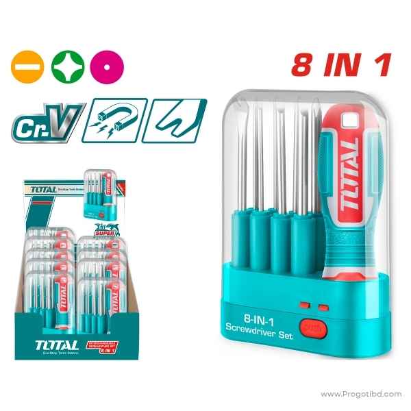 TOTAL 9 pcs Inter-changeable Screwdriver Set - THT250906