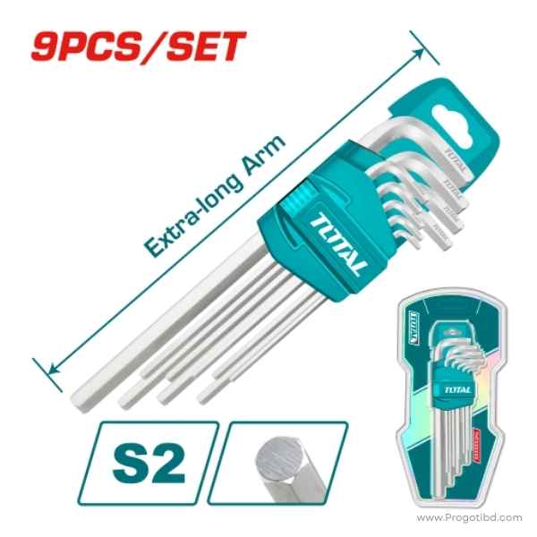 TOTAL 9 Pcs Extra long Hex Key Set - THT106192