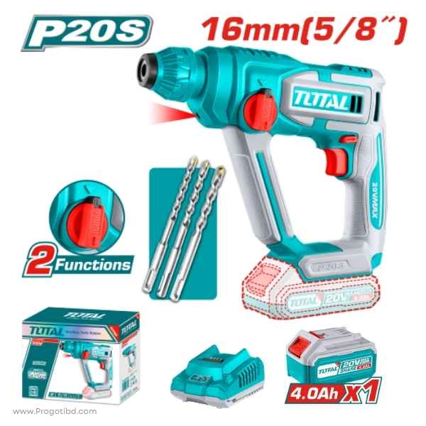 TOTAL 16mm Lithium-Ion Rotary Hammer(With B&C) - TRHLI20168/1