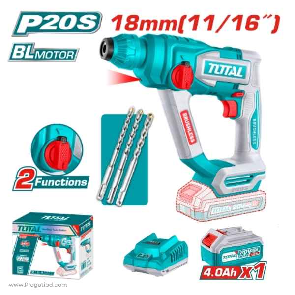 TOTAL 18mm Cordless Rotary Hammer(With B&C) - TRHLI20188/1