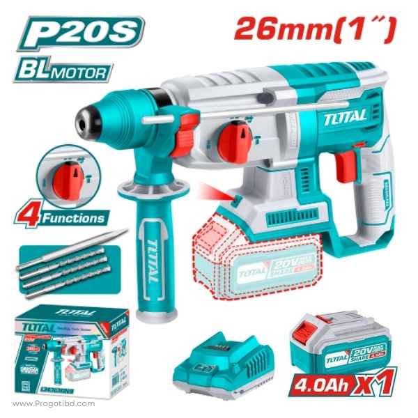 TOTAL 26mm Lithium-ion Rotary Hammer(With B&C) - TRHLI20228/1