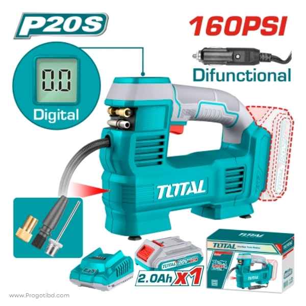 TOTAL Cordless Auto Air Compressor (With B&C) - TACLI2012/1