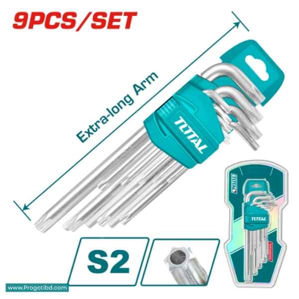 TOTAL 9 Pcs Extra long Arm Torx Key Set - THT106391