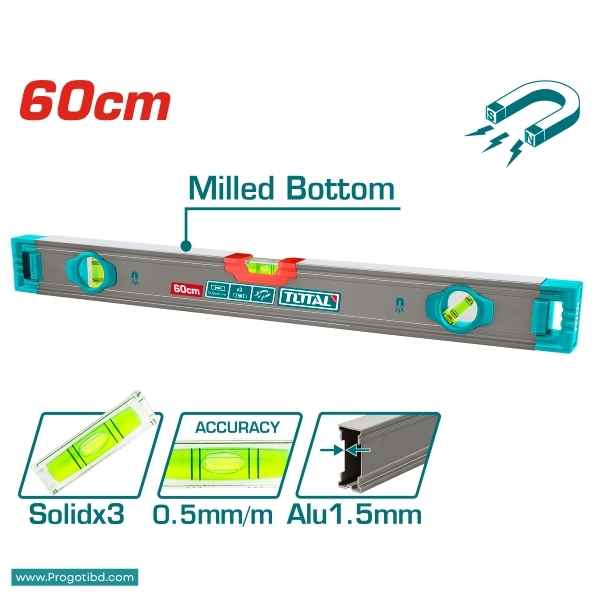 TOTAL 60cm Spirit Level With Powerful Magnets - TMT26028M