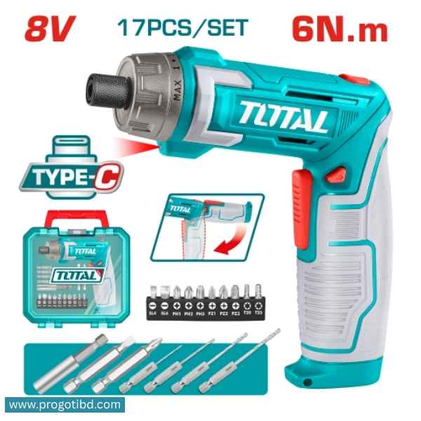 TOTAL 8V Lithium-Ion Cordless Screwdriver - TSDI08025