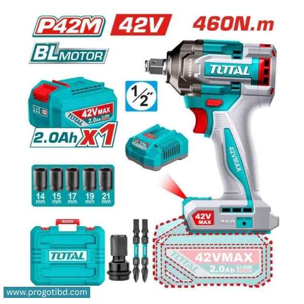 TOTAL 460Nm Cordless Impact Wrench (With B&C)- TIWLI42461